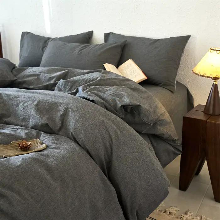 Parure de lit 100 % coton teint en fil, lavée, résistante à la décoloration et aux taches, facile d'