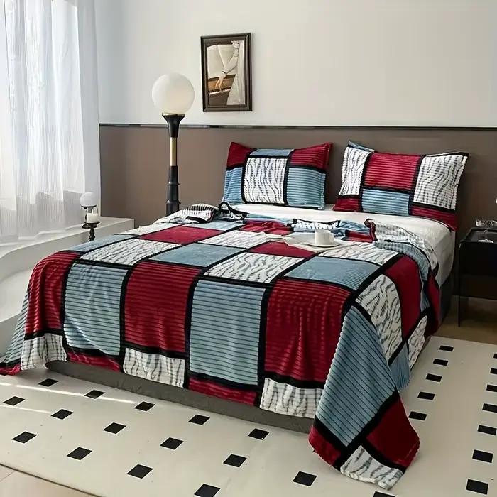 Couverture géométrique en peluche noire et grise, couverture de canapé-lit texturée douce 9 couleurs
