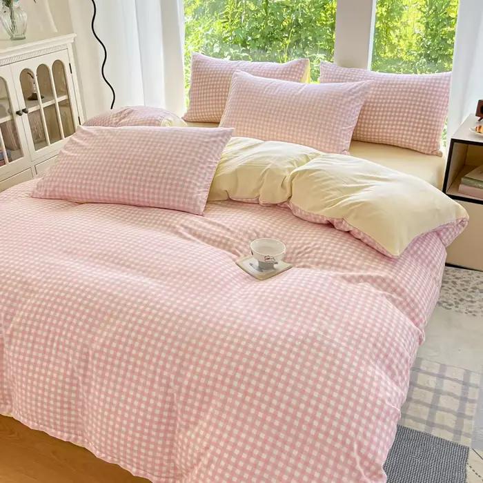 Housse de couette simple à carreaux, douce et agréable pour la peau, toutes saisons, confortable, du