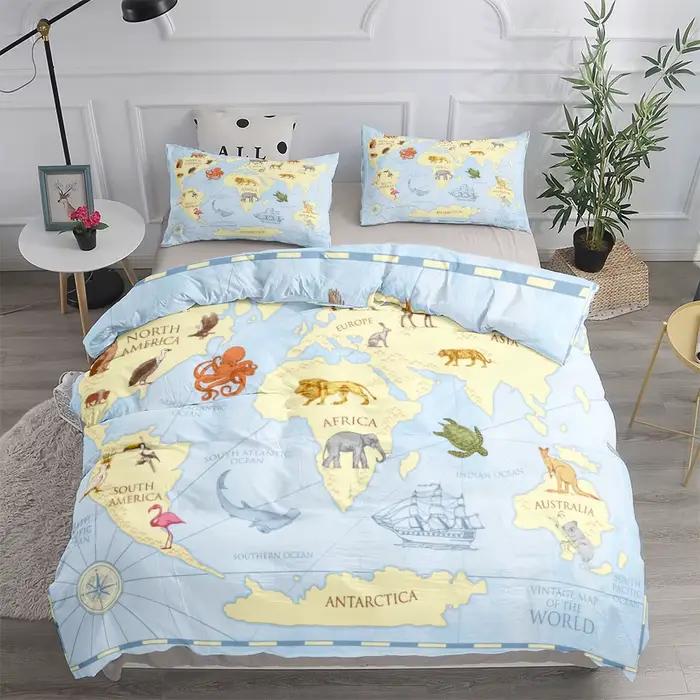 Ensemble de housse de linge de lit carte nautique du monde, roi, reine, double, jumeau, taille uniqu