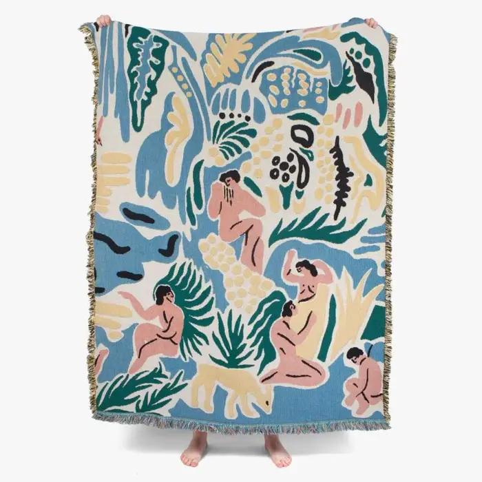 Couverture décorative de camping vintage américain, couverture de canapé abstraite, tapisserie de li