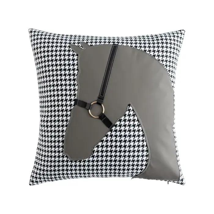 Taie d'oreiller en cuir PU pied-de-poule gris, Style cheval, housse de coussin, décontractée, en cot