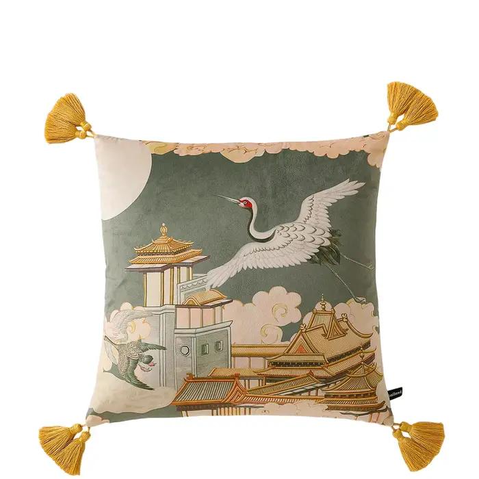 Housse de coussin en velours cheval magique, taie d'oreiller carrée décorée, coque avec pompon, impr