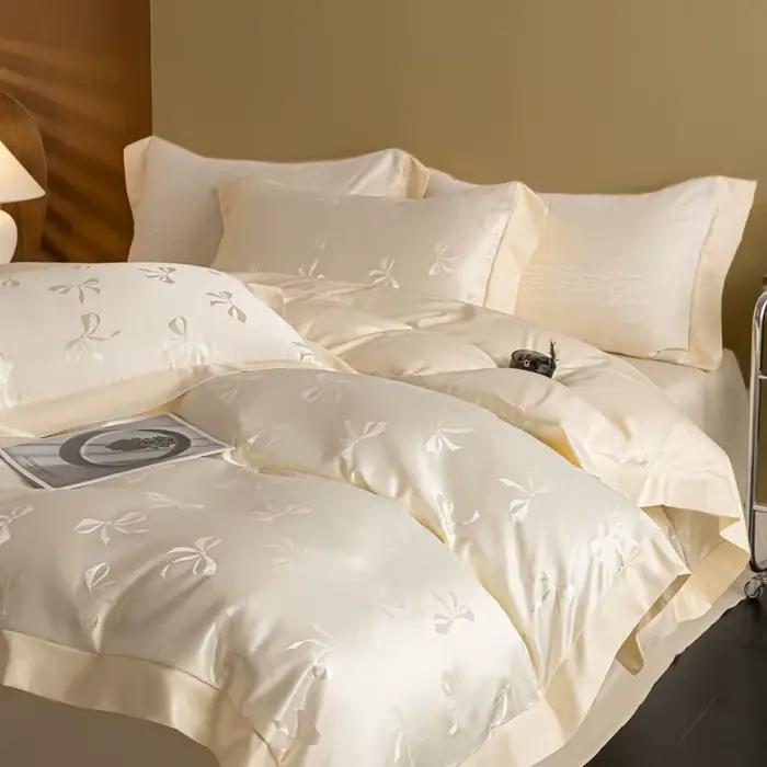 Parure de lit de luxe européenne en jacquard et soie glacée, motif nœud tendance, pour lit Queen et