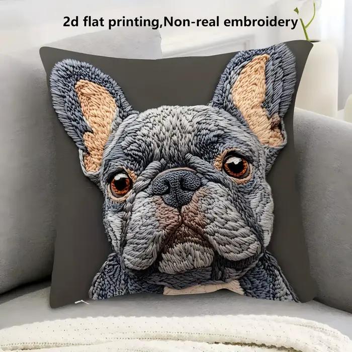 Housse de coussin à impression plate 2D bouledogue français : magie de broderie non réelle! Housse d
