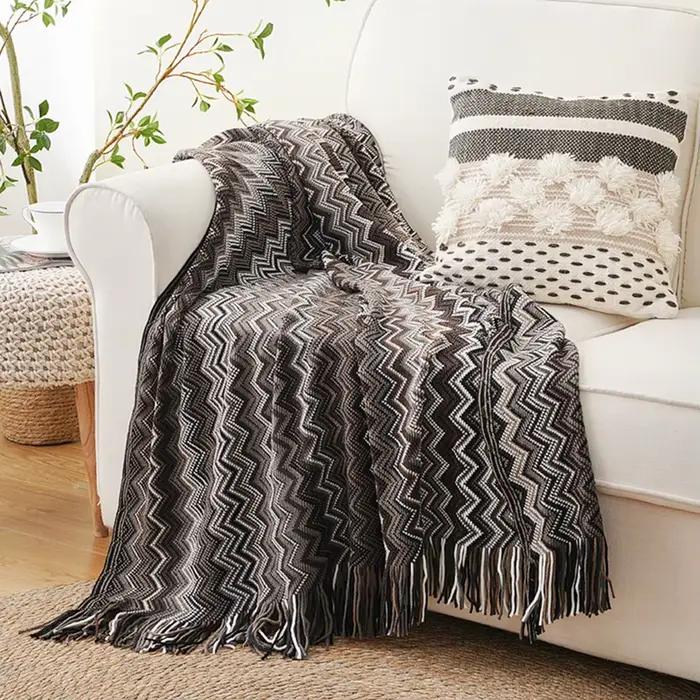 Battilo-Couverture en tricot léger avec glands, plaid bohème, tissé, doux, décoratif, pour canapé et
