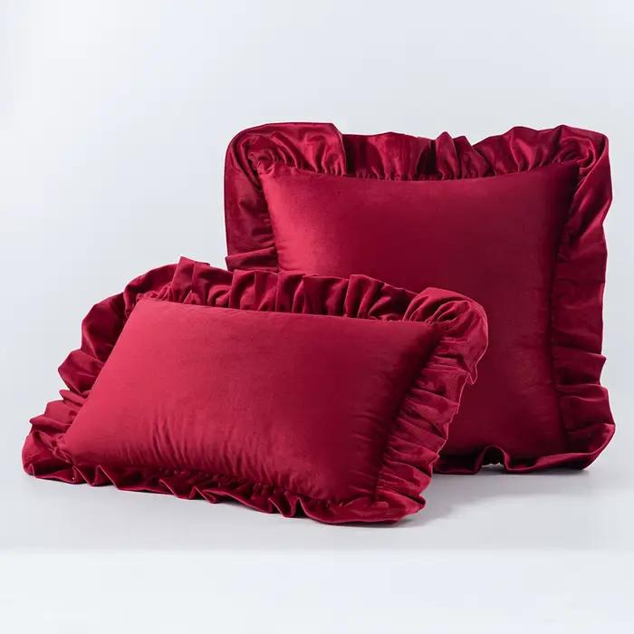 Juste de coussin en velours à volants, taie d'oreiller, décoration de luxe, chambre à coucher, salon