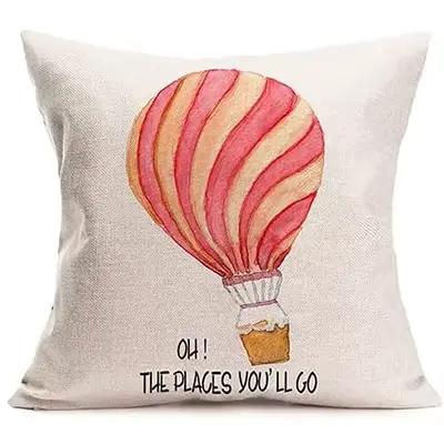 Juste de coussin en lin avec motif de ballon à air chaud, taie d'oreiller colorée, thème aventure, d