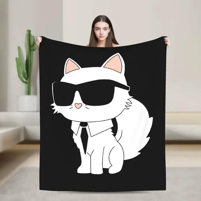 Couvertures de chat lunettes imprimées à la mode, couverture chaude et douce de qualité, couvre-lit