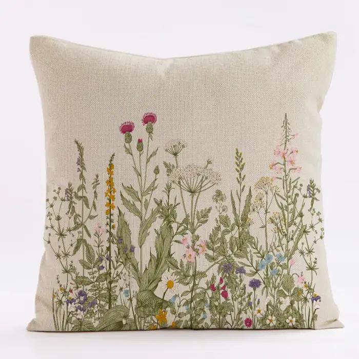 Nouvelle Housse de Coussin à Motifs Floraux Sauvages Style Ferme 45 x 45 Coussins Carrés Fins Respir