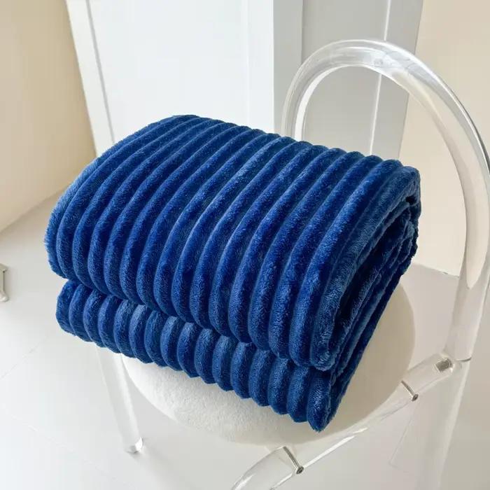 1 couverture à rayures bleues – couverture épaisse, design moderne et simple, couverture de sieste a