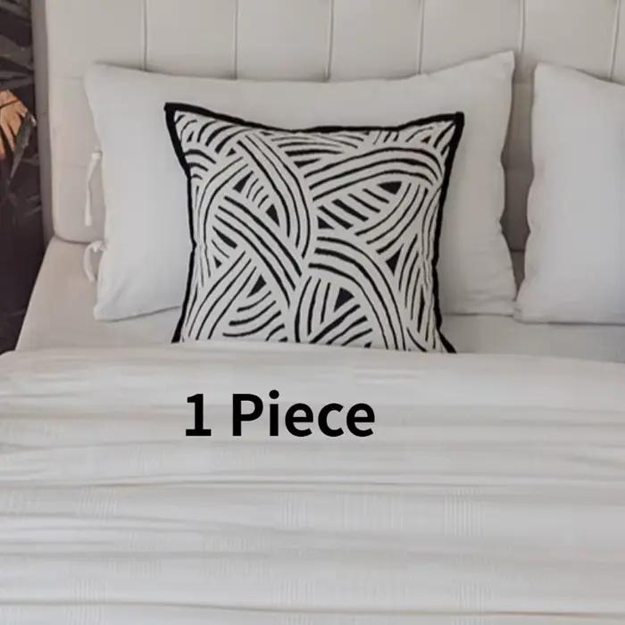 Couvre-lit Jacquard Géométrique Abstrait Premium, Moderne Noir et Blanc, Style Rétro Luxe, Texture d
