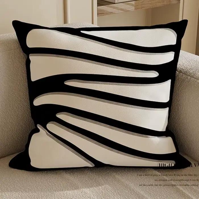 Housse de coussin imprimée Double face noir et blanc, taie d'oreiller rétro en velours hollandais do