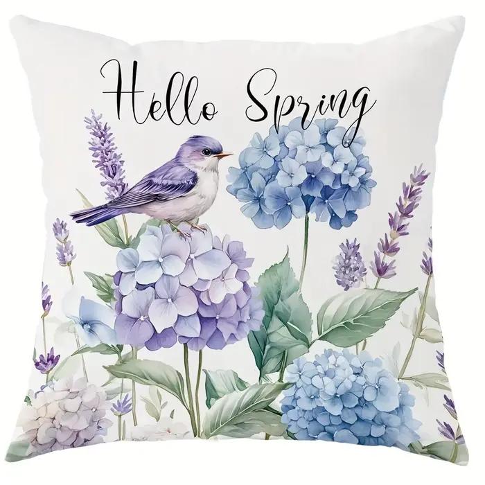 Housse de coussin en forme d'oiseau et de fleur violette, design Sweet Home, pour canapé, chaise, li