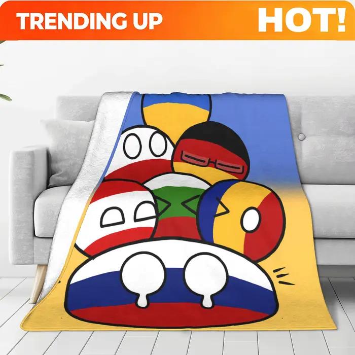 Couverture Sherpa personnalisable et confortable avec des motifs de bandes dessinées Countryball, id
