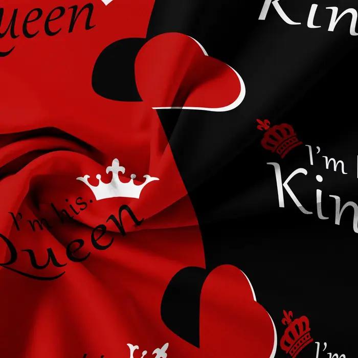 Ensemble de literie 3 pièces rouge et noir avec motif couronne et lettres anglaises