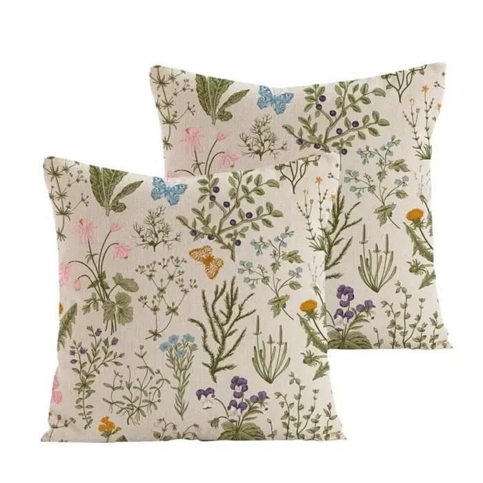 Nouvelle Housse de Coussin à Motifs Floraux Sauvages Style Ferme 45 x 45 Coussins Carrés Fins Respirants en Lin Housse de Coussin Décoration Extérieure