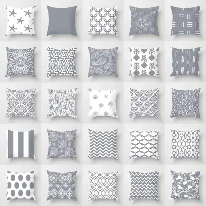 Juste de coussin géométrique européenne grise, taie d'oreiller, canapé, jardin, hôtel, extérieur, coussins, voiture, chaise, 45x45cm