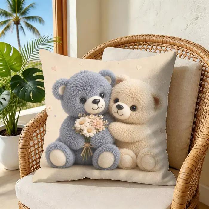 Housse de coussin décorative Ourson en peluche courte