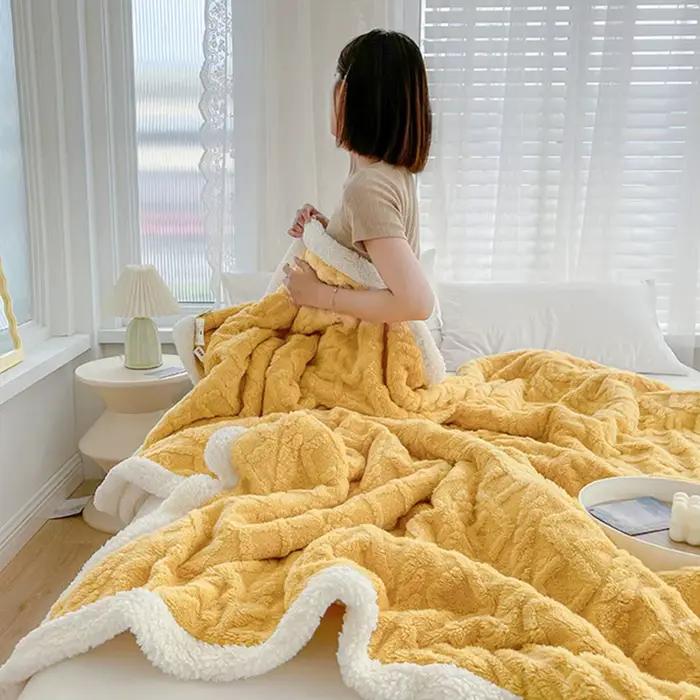 2025 hiver épaissi couverture Double face peluche Double couche 3D Jacquard couleur unie bureau sieste dortoir maison lit canapé T