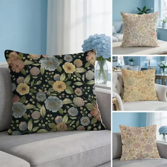Housse de coussin en tissu tapisserie florale