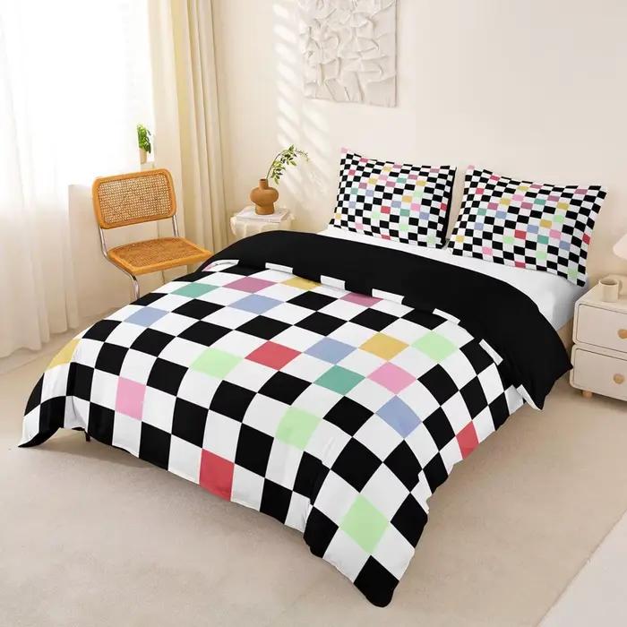 Housse de couette géométrique à carreaux, motif Buffalo Plaid, pour lit simple ou double, pour garçons et filles, ensemble de literie moderne et esthétique