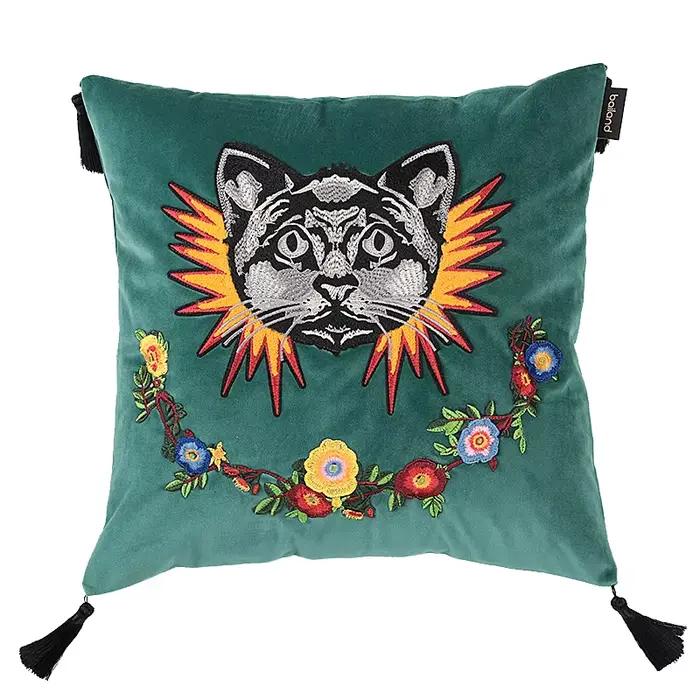 Juste de coussin en velours brodée de tigre rétro