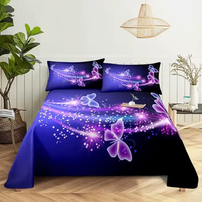 Parure de lit violette, drap de lit, taie d'oreiller, Queen, King Size, Lanvender Butteryfly, pour chambre à coucher, douce, Double, simple ou Double