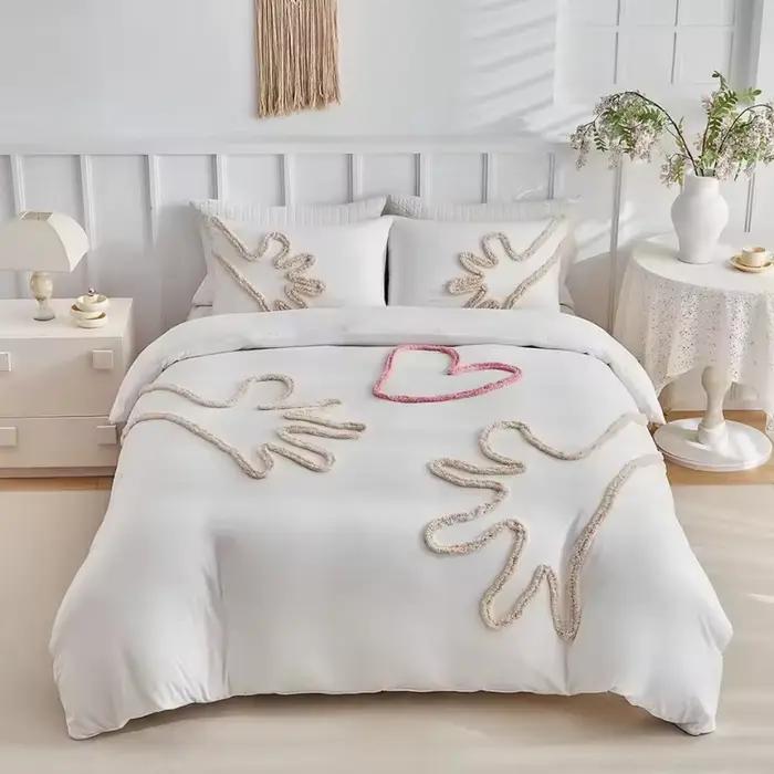 Kaki touffeté amour main housse de couette ensemble 2/3 pièces doux Polyester