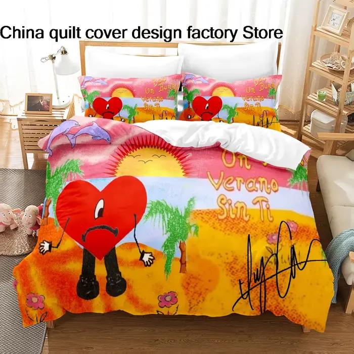 Parure de lit Bad Bunny Un Verano Sin Ti, housse de couette imprimée plage d'été, toutes tailles personnalisables, textile, tailles Twin, Full, Queen, King