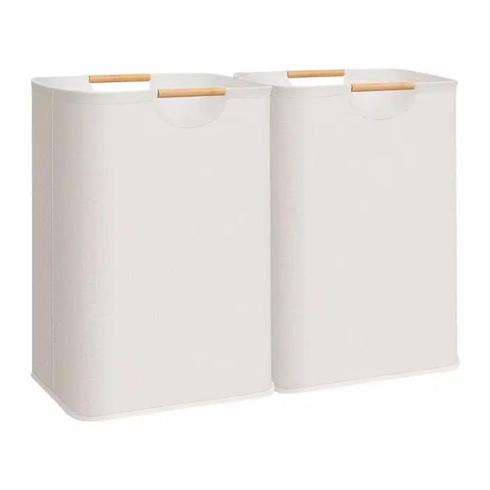 Grand panier à linge pliable avec poignées en bambou