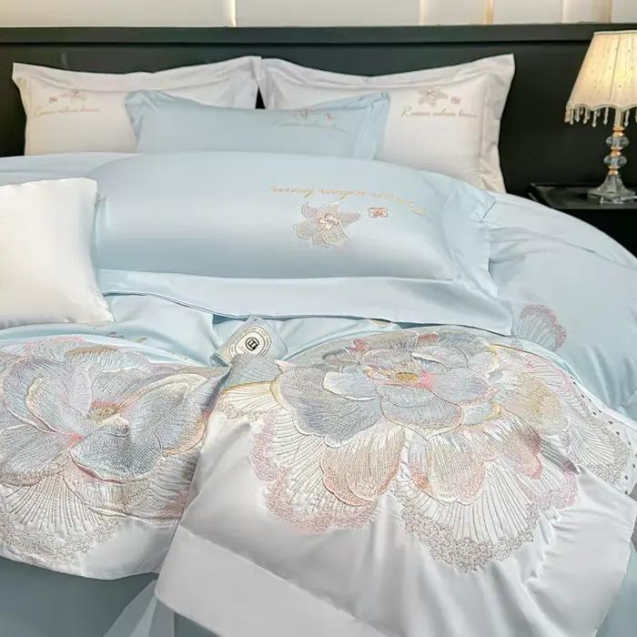 Parure de lit brodée en coton et polyester