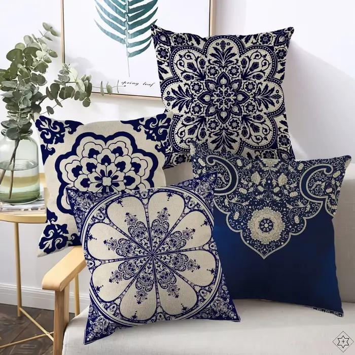 Housses de coussin florales riches, bleu marine, blanc, Chinoiserie, décor bohème Durable pour salon, chambre à coucher
