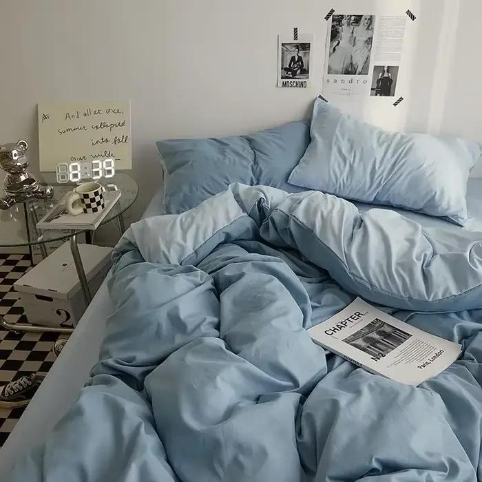 Literie en coton Double lavé de couleur unie de haute qualité