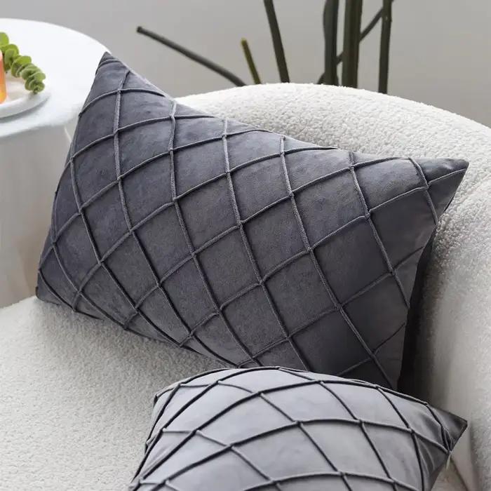 Juste de coussin en velours doux gris, taie d'oreiller pour canapé, salon, chambre à coucher, décoration d'intérieur, style nordique, 30x50