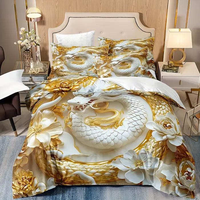Ensemble de housse de couette Golden Dragon 3 pièces (1