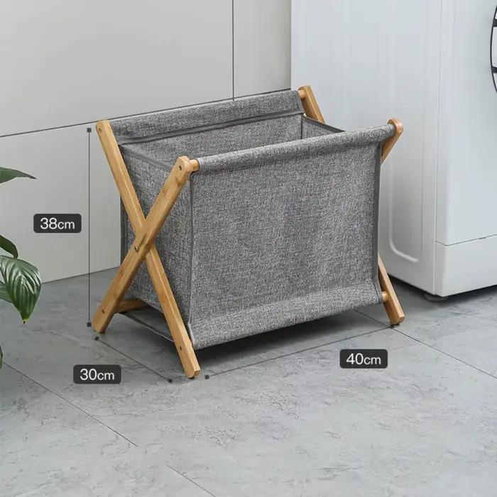 Panier à linge pliable en bambou avec double poignée