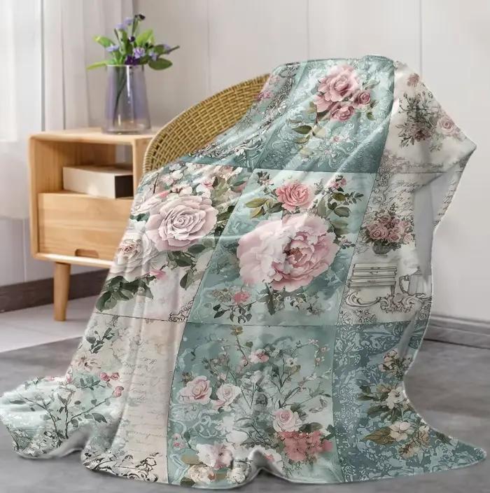 Couverture patchwork florale vintage du milieu du siècle