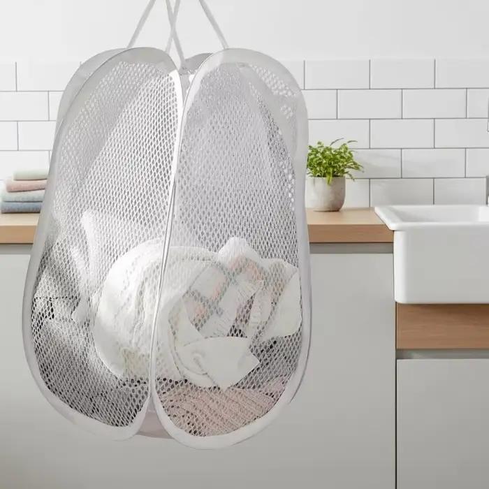 Panier à linge en maille léger et grand format avec poignées
