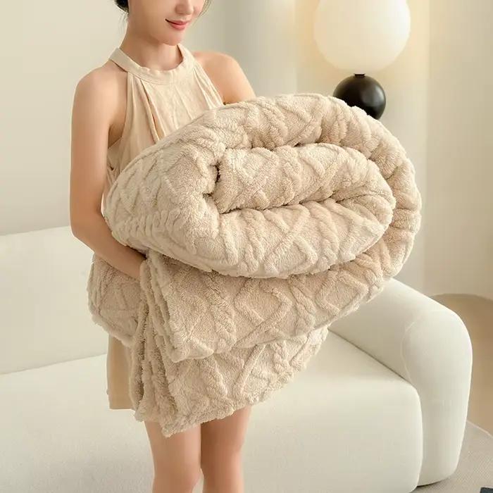2025 nouveau Tafu laine d'agneau monocouche couleur unie couverture jacquard lavable canapé loisirs