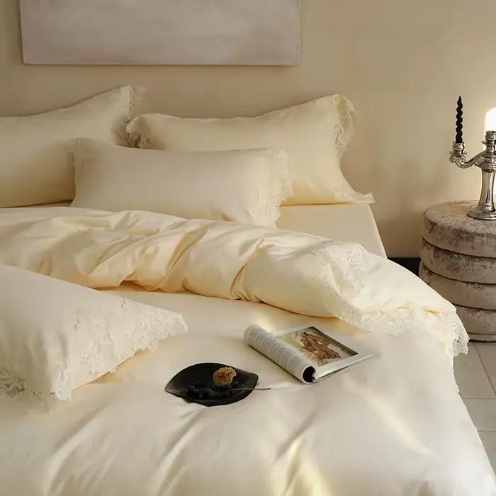 Parure de lit de luxe, couleur crème, taille Queen, décor de chambre à coucher, doux, confortable, Design élégant pour femmes et Couples, drap de lit princesse