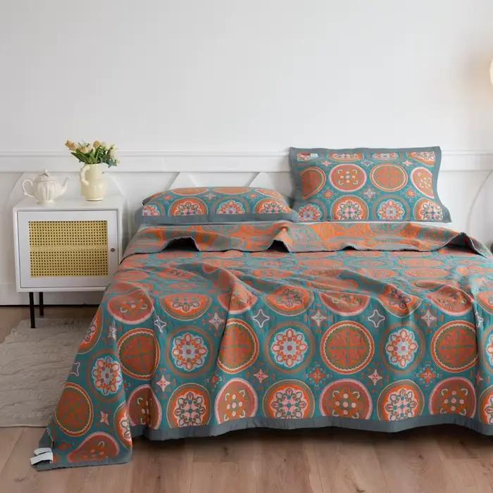 1pc pur coton gaze serviette couverture Jacquard fleur climatisation couette été couette couverture de lit décor à la maison 150*200cm
