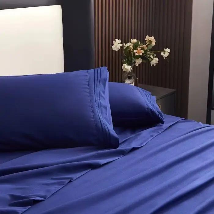 Lot de 2 taies d'oreiller brodées 48x74cm, couleur unie, style enveloppe, blanc, bleu, gris, pour adultes