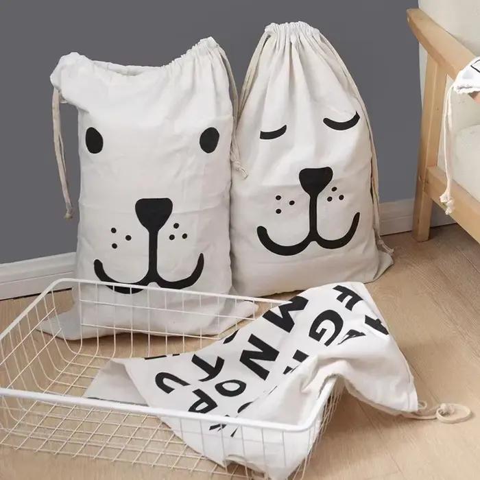 Grand sac à linge en coton et lin