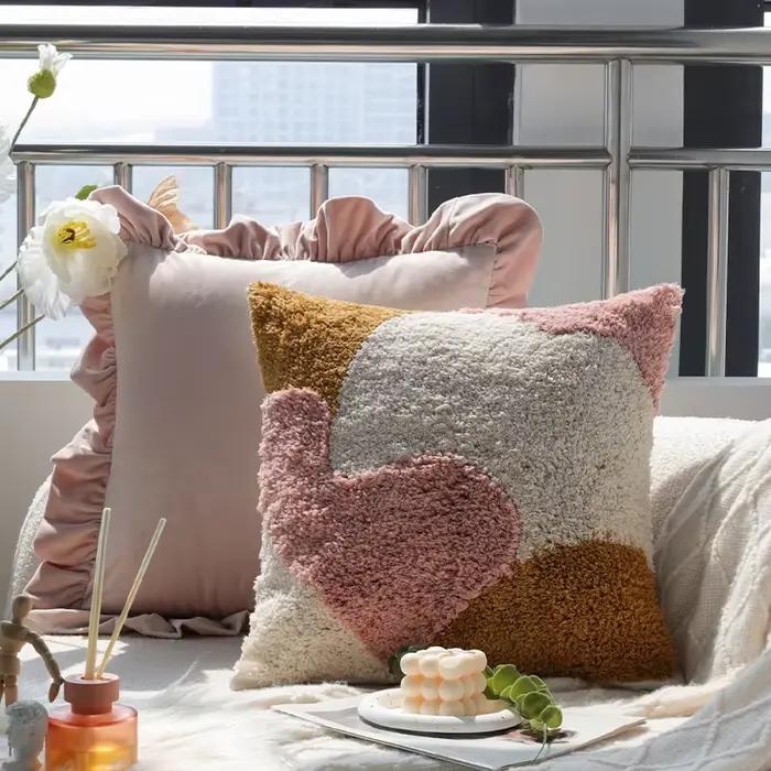Juste de coussin touffetée brillante pour canapé d'intérieur, décoration de la maison, polyvalente, girly rose, à volants, patchwork, haute qualité