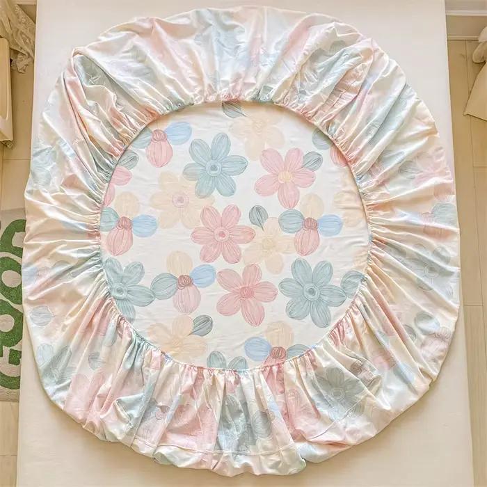 Ensemble drap-housse et taies d'oreiller 100 % coton ou 1 drap imprimé floral, protège-matelas, couvre-lit simple ou double en coton