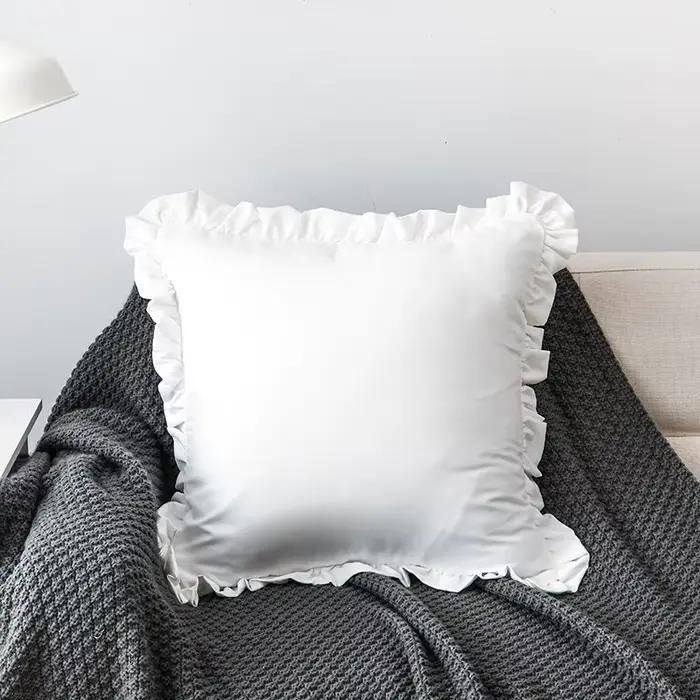 Taie d'Oreiller Solide à Volants pour la Décoration de la Maison, Juste de Coussin Douce et Confortable, Couleur Unie, Blanc, Rose, Gris, pour le Canapé, 45x45cm