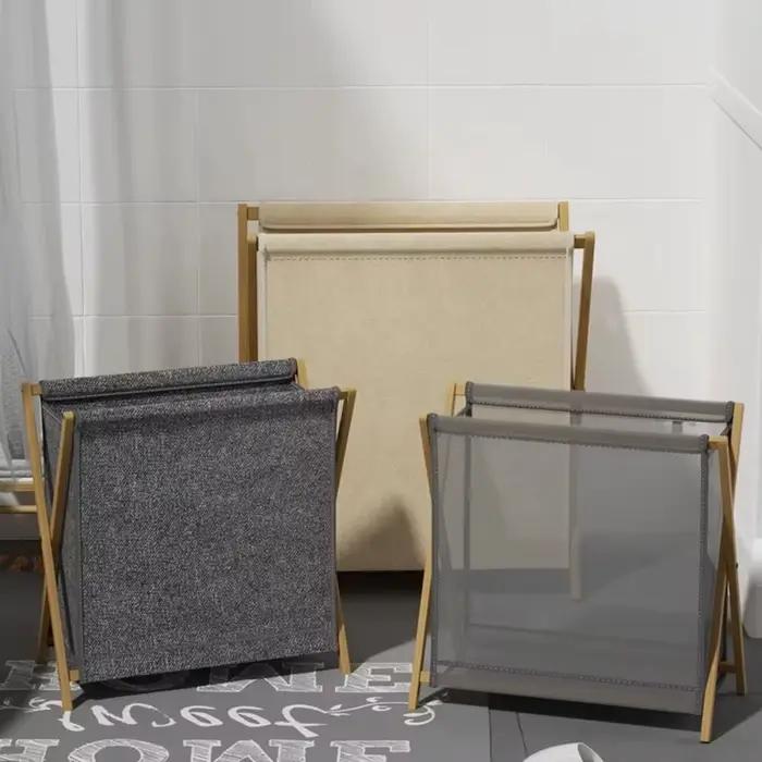 Panier à linge pliable en bambou avec double poignée