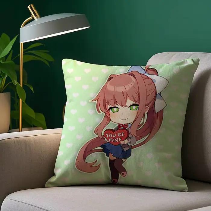 D-Doki Doki L-Literature Club Taie d'oreiller Housse de coussin en peluche confortable imprimée double face – Cadeau pour la décoration de la chambre à coucher