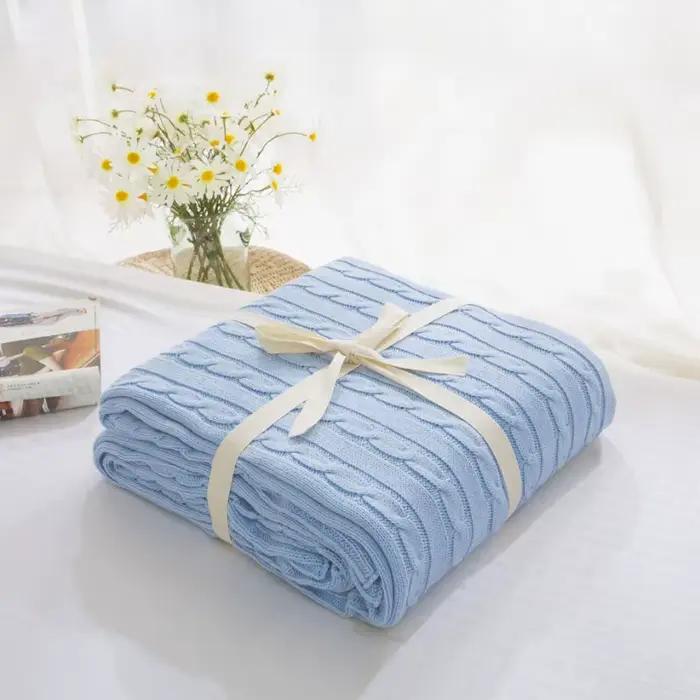 Couverture tricotée en pur coton pour lit